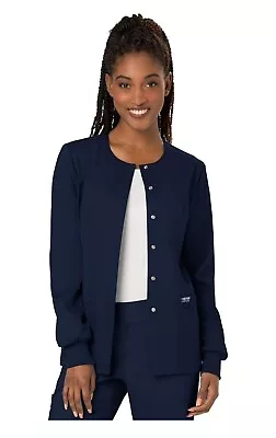 Cherokee Workwear Women's Snap Front Warm-Up Scrub Jacket Size XXS Navy Blue • $16.95