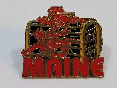 State Of Maine Tourist Travel Souvenir Collector Pin Lobster Trap Red Metal • $10.95