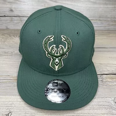 Milwaukee Bucks Hat Mens New Era Snapback Green NBA Cap Basketball Flat Brim • $14.99