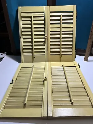 VTG Wood Window Shutters Mustard Yellow Set Of 2 Bi Fold 16.50x16” Louvered • $74.99