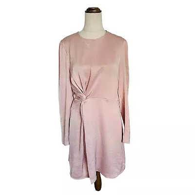 Karen Millen Pink Long Sleeve Knot Detail Dress Size UK 12 Event Cocktail • $30