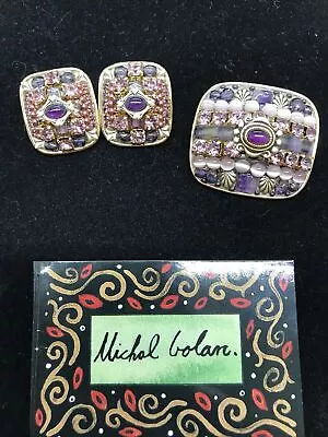 Vintage Michal Golan Handcrafted Semi-presious Stones Brooch/Pend & Earring Set • $149.99