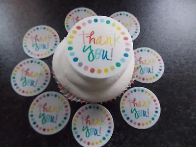 12 PRECUT Edible Thank You Discs Wafer/rice Paper Cake/cupcake Toppers (2) • £2.85