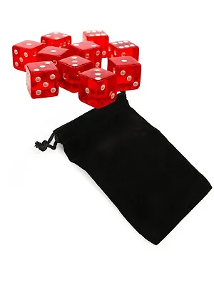 Set Of 10 Six Sided Square Translucent 16mm D6 Dice - RED With White Die • $6.95