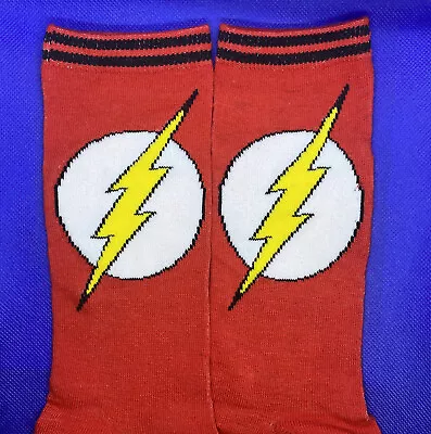 Justice League “FLASH” Themed Crew Socks DC Comics Men 8-12 Women 10-13 Red NEW • $4.99