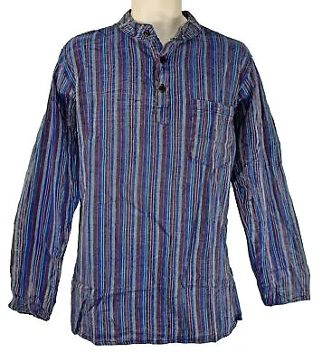 New Fair Trade Stonewashed Cotton Striped Shirt M L XL 2XL Hippy Boho Surf • £16.49