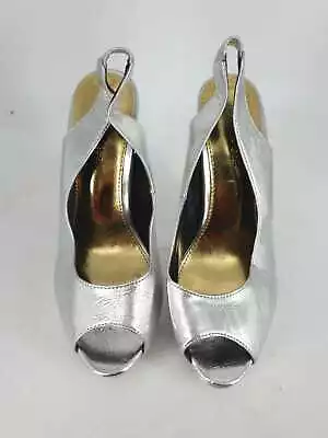 Miss Selfridge Silver Peep Toe Platform Shoes UK 6 EU 39 LN190 EE 06 • £12