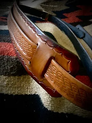 Vintage Style Western (Roper) Leather Guitar Strap -Brown 2-Tone • $85