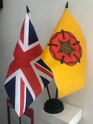 UNION JACK AND LANCASHIRE (NEW) TABLE FLAG TWIN SET 9X6  22.5cm X 15cm • £6.99