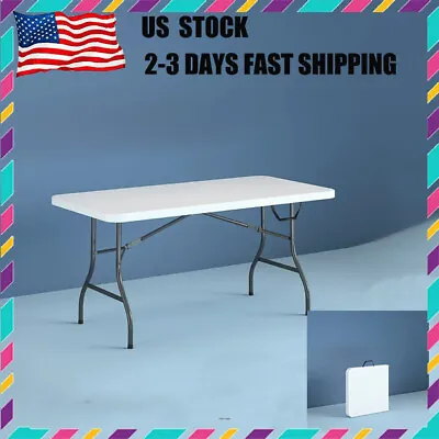 $49.50 • Buy 6 Ft Heavy Duty Centerfold Folding Table Portable Outdoor Picnic Party