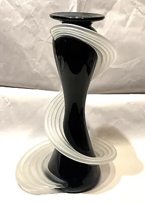 Vitrix Art Glass Vase Large Size Black And White 12  Tall - Signed - Best Offer • $295