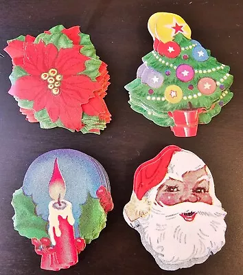 Lot 73 Vtg Die-Cut Gummed Christmas Stickers Seals Santa Tree Candle Poinsettia • $24.99