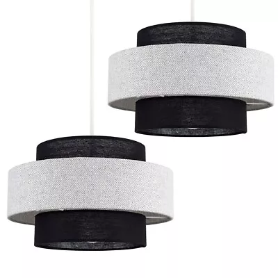 2x Herringbone Design Lampshades Easy Fit Pendant Ceiling Shades LED Light Bulbs • £23.99