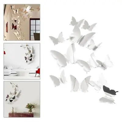 $2.33 • Buy 12PCs 3D Butterfly Wall Stickers Silver Mirror Bedroom Home DIY Decor