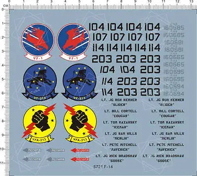 1/48 USAF US AirForce F-14 VF-1 VFA-213 Tomcat Fighter Model Water Decal 5721 • $13.85