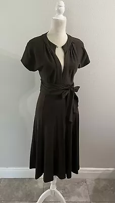 Diane Von Furstenberg Wool Short Sleeve True Wrap Dress Belt Pleated Olive 8 M • $43