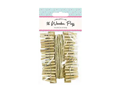 36 Mini Wooden Pegs + 2m Of Jute String- Wedding Xmas Card Photo Hanging Clips • £2.75