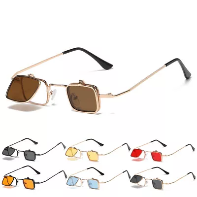 Fashion Flip-Up Small Square Sunglasses Men Women 90s Retro Vintage Sun Glasses • $10.99