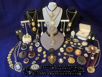 Vintage-Now CAMEO Jewelry Lot ~ CORO EXTASIA EARRINGS WEST GERMANY INTAGLIO • $105