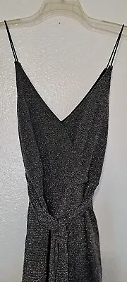 H & M Divided Womens Silver Spaghetti Strap Wide Leg V Neck Jumpsuit Size XS NWT • $22