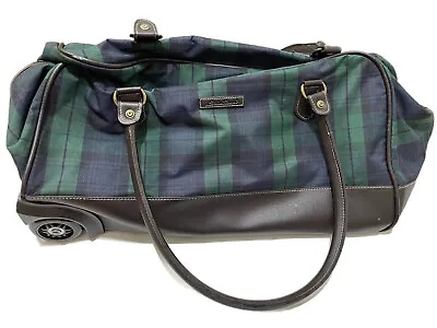 Eddie Bauer Rolling Blue Green Check Plaid Duffel Bag Hidden Telescope Handle • $34.88