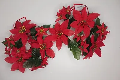 Set Of 2 Poinsettia Holly Ornament 3in Candle Rings Vintage Christmas Amglo • $9.09