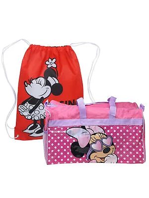 Disney Minnie Mouse Duffel Bag Carry-On W/ 18  Drawstring Cinch Sling Bag Set • £24.69