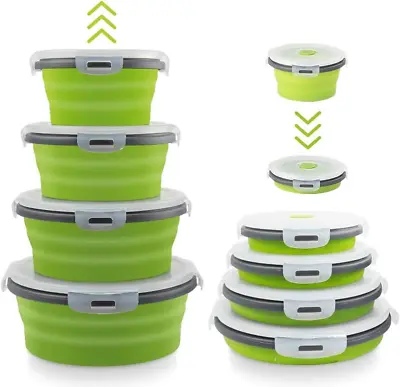 Collapsible Food Containers With Lids Set Of 4 Silicone Lunch Box Storage Bowls • £21.32
