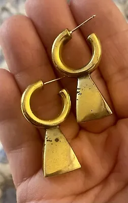 Vaubel Earrings Pierced Geometric Dangle 1988 Vintage Gold Washed  • $89