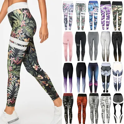 £9.57 • Buy Women High Waist Yoga Leggings Fitness Ladies Workout Gym Pants Trousers Printed