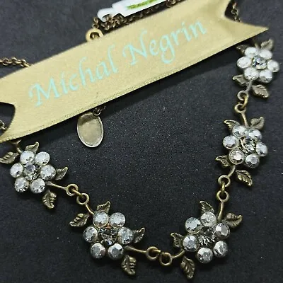 Michal Negrin Necklace Statement Flowers Royal Look & Swarovski Crystals Gift  • $71.20