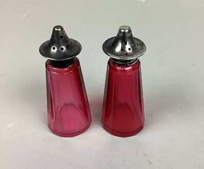 Pair Of Vintage Elegant Ruby Red/Cranberry Glass Salt And Pepper Shakers - 3 3/4 • $15