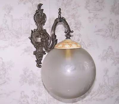 Unusual French Baroque Style Silver Metal Porcelain Wall Light Glass Shade 4169 • $101.05