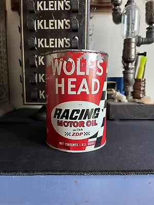 1960’s WOLF'S HEAD RACING Motor Oil Can 1 Qt. - Gas & Oil -FULL- • $49.75
