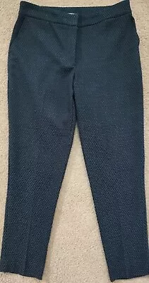 Warehouse Jacquard Tapered Smart Navy Trousers. Pockets. Size 12 • £9.49