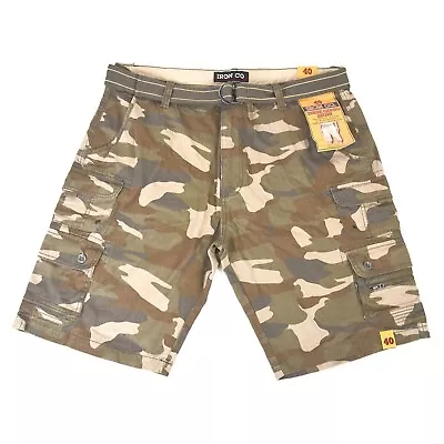 Iron Co. Cargo Shorts Mens 40 Camouflage 9 Pocket Belted Durable Outdoor Utility • $16