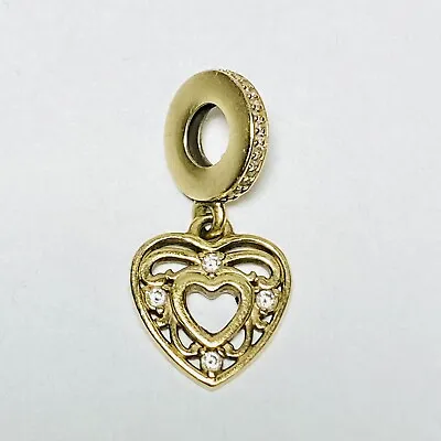 $80.04 • Buy Pandora 14K Yellow Gold Cubic Zirconia Open Love Heart Dangle Charm 2.4g