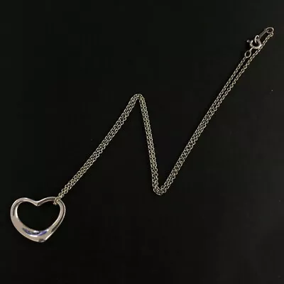 TIFFANY&CO. Silver 925 Elsa Peretti Open Heart Pendant Necklace/9X2300 • $1