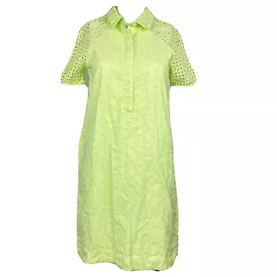 J. Crew Dress Womens Sz 0 Lime Green Cotton Eyelet Short Sleeve Shirt Pockets • $24.25