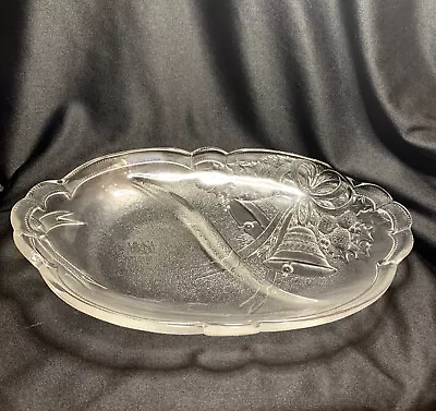 Holiday /Wedding Bells Mikasa Oblong Crystal Platter Christmas Holly 12 X 8” B40 • $24