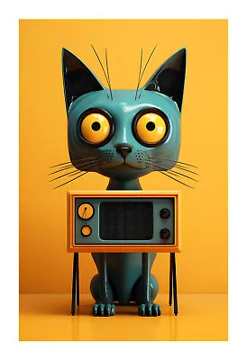 1950s Cat TV - A Mid Century Modern Atomic Age TV With Quirky Cat E6 • $19.99