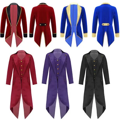 UK Kid Boy Medieval Steampunk Tailcoat Jacket Pirate Vampire Halloween Costumes • £16.82