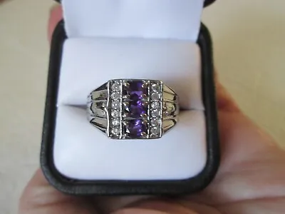 Mens Amethyst Platinum Over Stainless Steel Ring (Size 14) 1.40 Ctw • $29.99