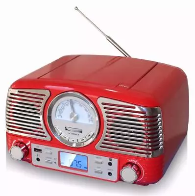 TechPlay QT62BT RED Retro Compact Stereo Bluetooth CD USB Clock AM FM Radio RB • $54.99