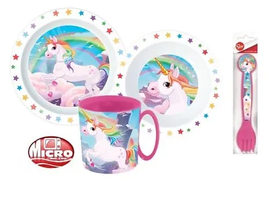 £10.99 • Buy Unicorn Rainbow Kids Childrens 5 Pc Dinner Breakfast Set Plate Bowl Mug Spoon