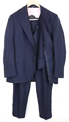 SUITSUPPLY La Spalla Men Suit UK54R Nay Blue 3-Piece Slim Melange Pure Wool • $439.10