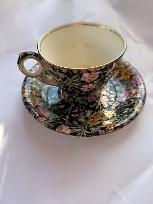 Vintage Royal Winton Grimwades Chintz Nantwich Tea Cup And Saucer Black Floral • $19