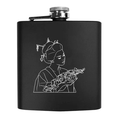 6oz (170ml) 'Geisha Holding Orchids' Pocket Hip Flask (HP00025793) • £14.99