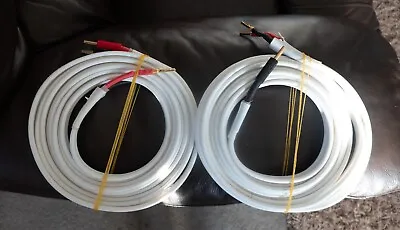 NAIM NAC A5 2 X 4 METRE PAIR WHITE LOUDSPEAKER CABLES  SOLDERED DELTRON PLUGS • £170