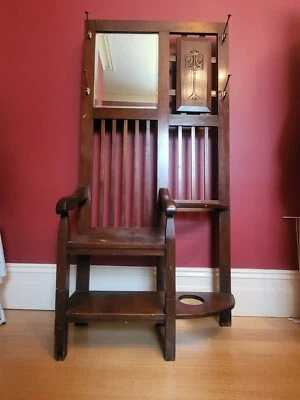 $220 • Buy Antique Vintage Solid Wood Hall Mirror Stand - Coat, Hats, Umbrella Unit 